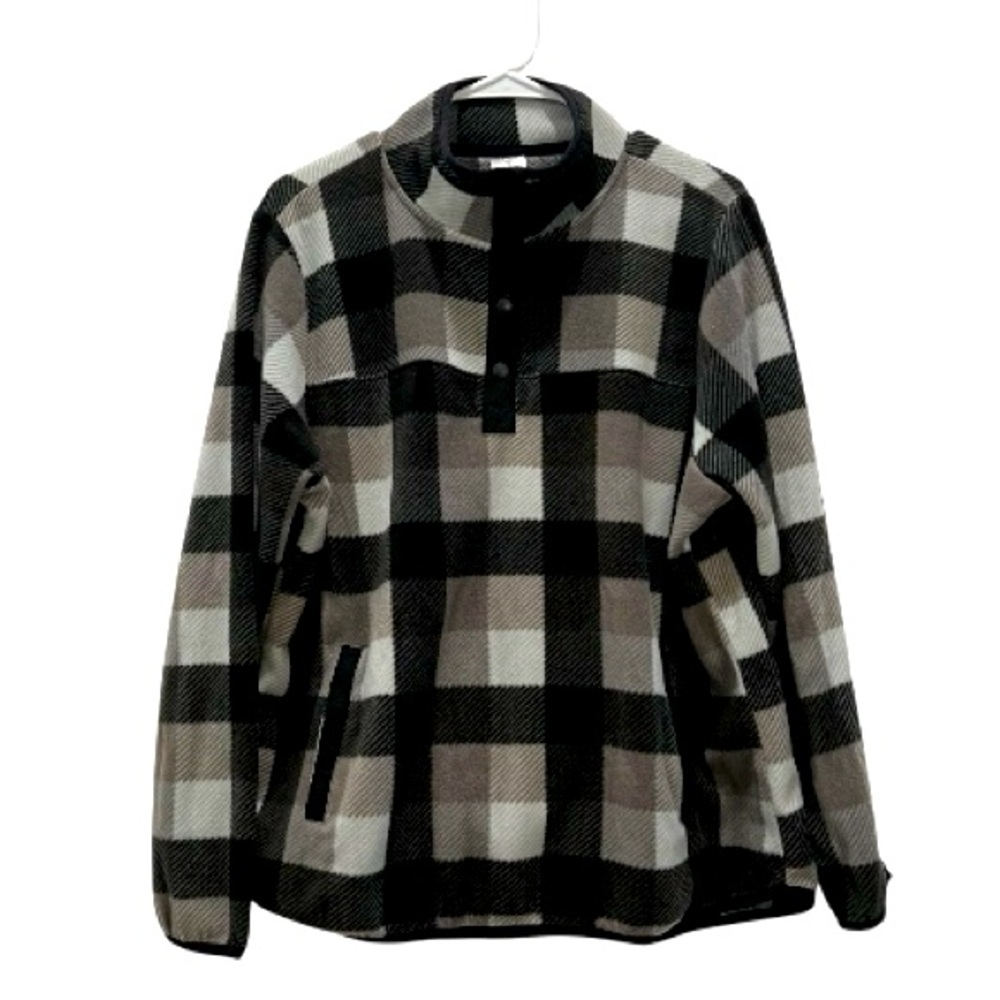 Vera Bradley Women’s Black White Plaid Fleece Cozy Pullover Quarter Snap sz XL